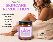 Load image into Gallery viewer, Egyptian Miracles Grass-Fed Beef Tallow Whipped Body Moisturizer Vanilla Lavender  Deeply Nourishing and Hydrating Skincare for Face and Body Large 8 oz Glass Jar