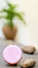 Load image into Gallery viewer, Egyptian Miracles Rosé Mirage Shampoo Bar – A Sensory Blend of Citrus, Fruits & Musk - Includes a Shampoo Dish Holder Free Reusable Bag and Container with Free Shampoo Bar Dish